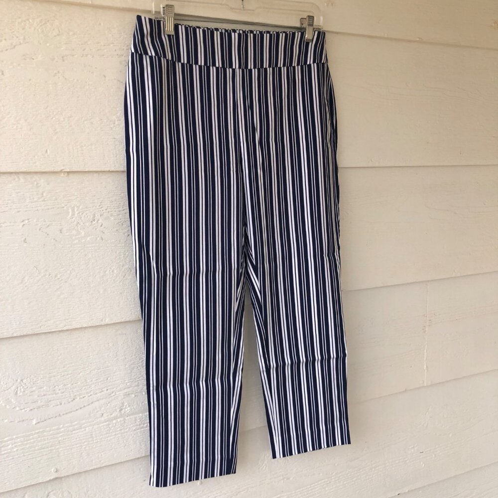 Chico's So Slimming Women's Size 1 (M) Crop Pant Navy White Vertical Stripe NWOT - Picture 2 of 14